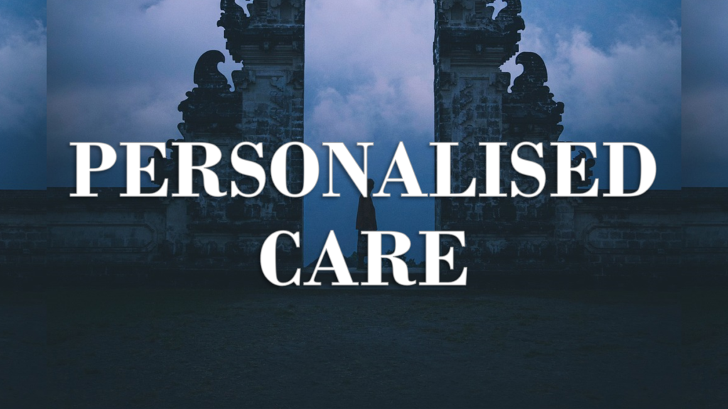 Personalised Wellness & Self-Improvement Retreats. Discover a wellness journey tailored just for you with our Personalised Care 1:1 treatments. Our experts craft bespoke plans to address your unique challenges and goals, offering focused, one-on-one care that transforms your well-being. Self-care truly starts here, let us lead you on your wellness journey.